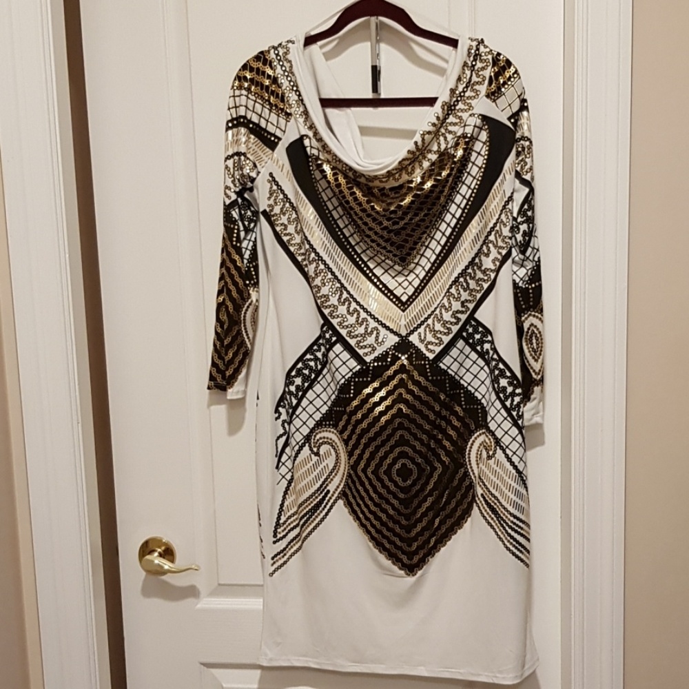 Fashionista White and Gold Bodycon Dress 2x